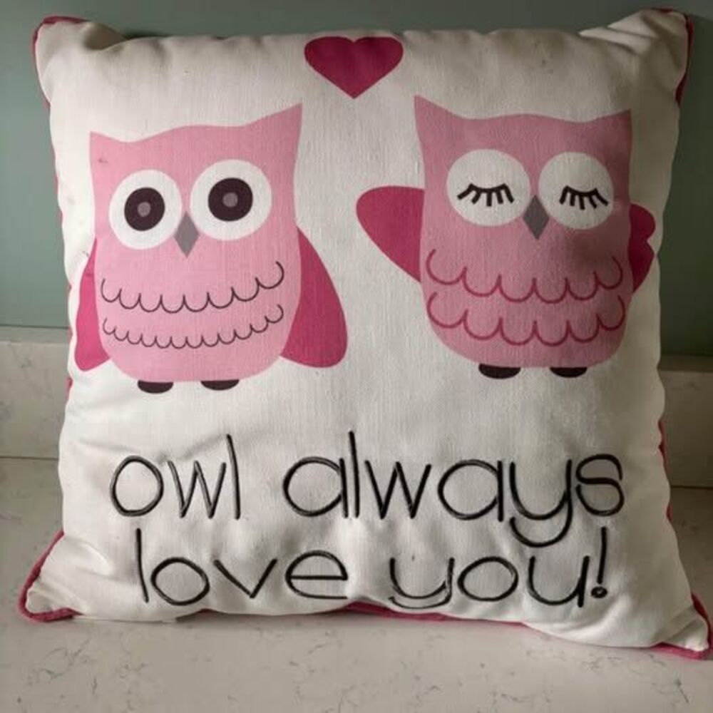 Girls Large Owl Pillow Nursery Toddler Bedroom Pink White Cute Decor
